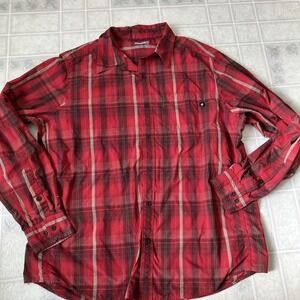Marmot XL Men's Red and Tan plaid Long Sleeve Nylon Shirt Active Outdoor